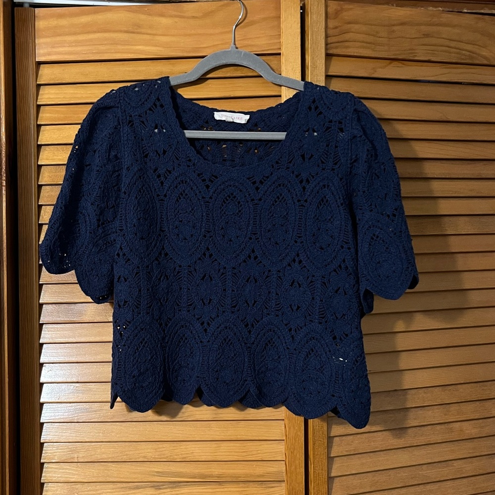 Solitaire for Anthropologie Midnight Blue Lace Blouse